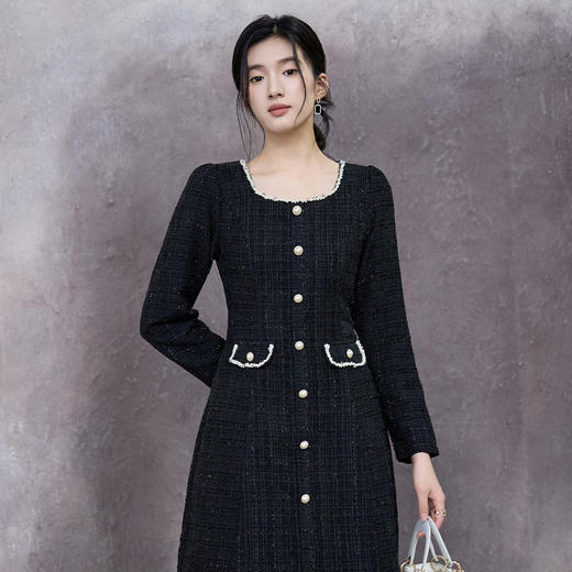 奢姿大码女装2025秋季减龄假口袋设计小香风连衣裙胖妹妹时尚裙子9953890649 商品图2