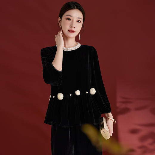 QS真丝源头工厂设计感秋季新款长袖衬衫真丝丝绒高级感女款上衣1987 商品图1