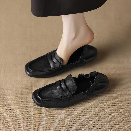 【预售5天】软皮方头单鞋女平跟鞋秋冬新款低帮乐福单鞋女小皮鞋XDDFG&D-3328F 商品图4