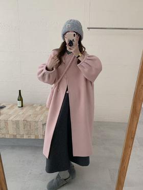【YW】无忧购新中式圆领盘扣灯笼袖双面羊毛中长款大衣8011