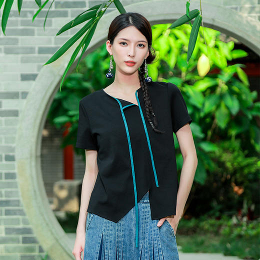 【夏季新品】墨逸流绡不规则短袖上衣 | 简约百搭T恤 商品图0