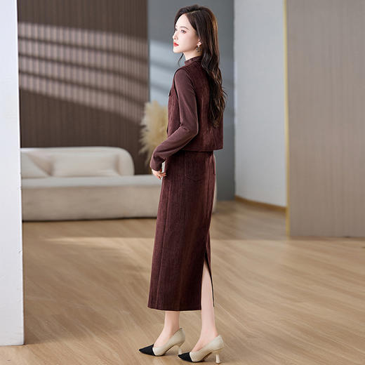 HR MEIQINA635优雅风时尚套装裙洋气马甲打底衫半身裙三件套 商品图2