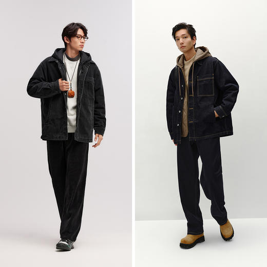 森马棉服男冬季防泼水薄款一衣三穿两件套oversize牛仔外套复古潮 商品图4