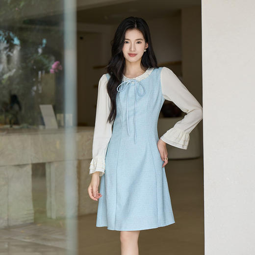 奢姿大码女装2025秋季时尚钻饰薄纱袖连衣裙胖妹妹气质优雅小黑裙9953835194 商品图4