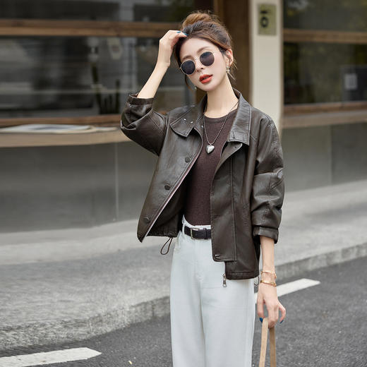 HR WAY2555复古港式短款风衣外套立领休闲皮夹克 商品图0