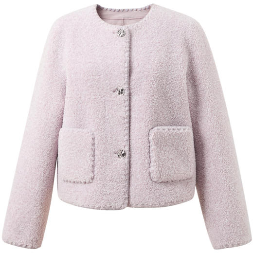 三彩2025冬季新款环保皮草圆领毛绒外套宽松短款优雅M 商品图4