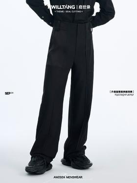 TIWILLTANG启世录“巍峨颠覆”2.0黑色缎面拼接休闲设计感西装裤