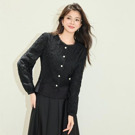 「自」全新升级【铂金会员220/天猫289/差价69】(11341)洛诗琳蕾丝拼接刺绣上衣2025秋季法式小香风假两件衬衫女 商品图3