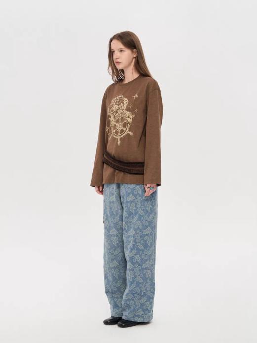 local tag/lt25awk19/ 狗船长 做旧手绘印花上衣 商品图4