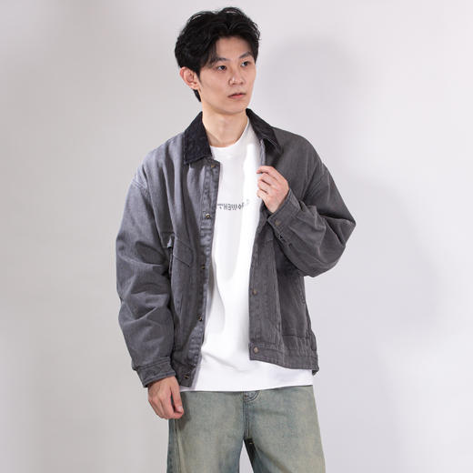 DRONKOO 2025 翻领灯芯绒撞领斜口袋巴恩风微阔中厚夹克 商品图1