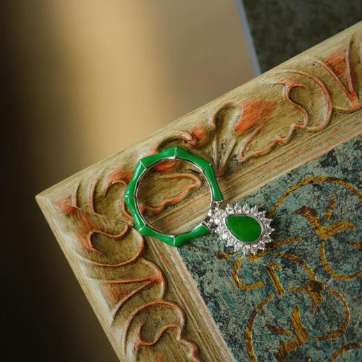 龢盒原创 竹韵翡翠珐琅戒指吊坠两用 商品图2