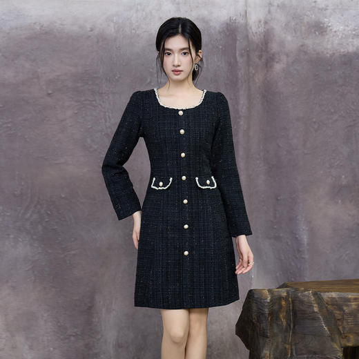 奢姿大码女装2025秋季减龄假口袋设计小香风连衣裙胖妹妹时尚裙子9953890649 商品图4