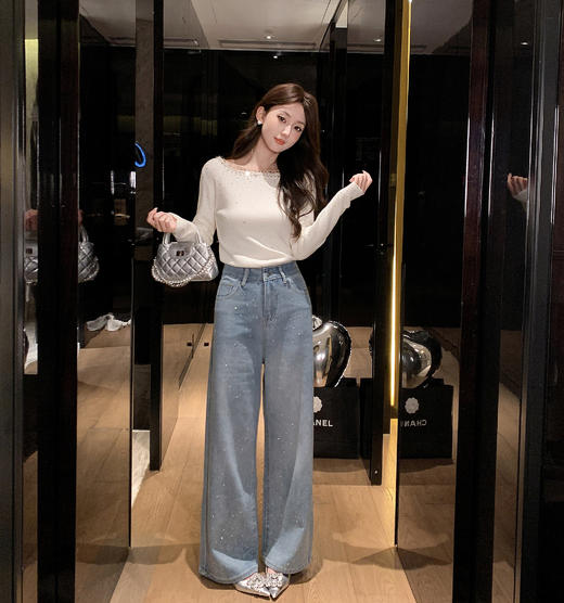 张心子【巴黎记事】软糯亮片圆领针织打底衫上衣 U2509033 商品图5