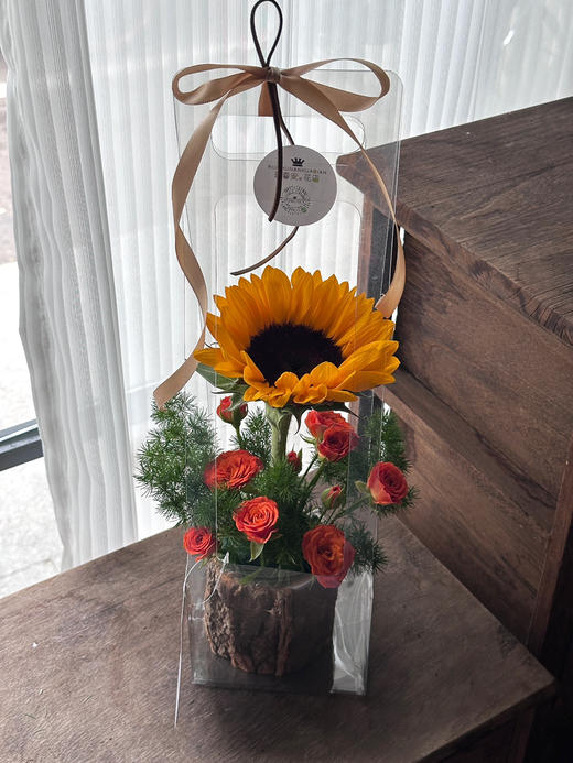 向日葵木桩高透明手提礼盒 总高度40厘米 一次购买三个可选择配送到家，单盒请选择到店自提 商品图2