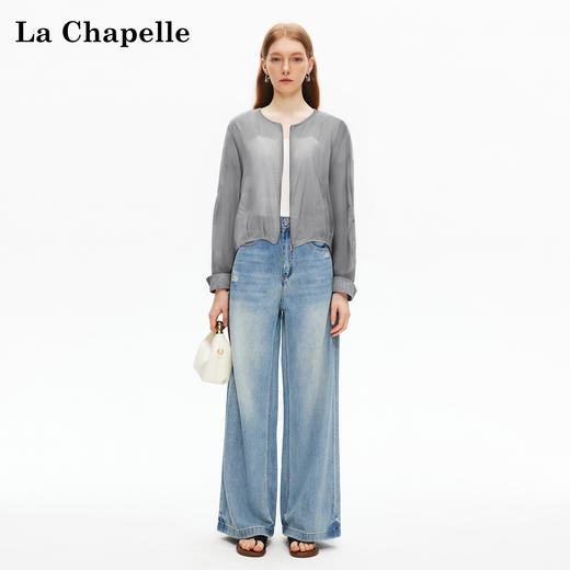 会员福利【苎麻+棉】拉夏贝尔/La Chapelle圆领双头拉链长袖衬衫女宽松休闲薄款时尚设计感通勤衬衣 商品图2
