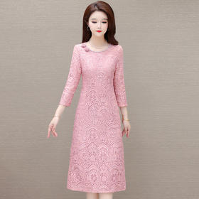 QYM 615C9911-Y蕾丝连衣裙气质优雅长袖A字裙