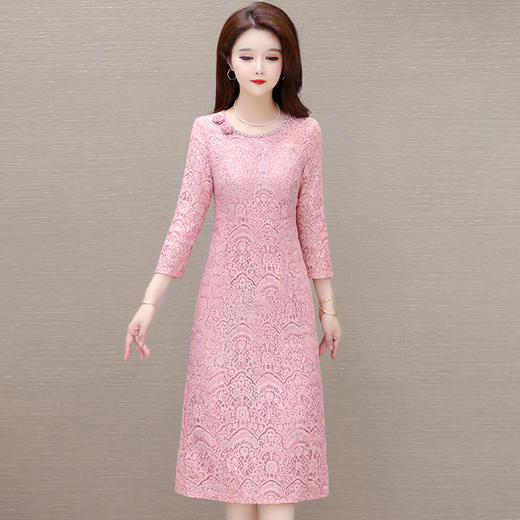 QYM 615C9911-Y蕾丝连衣裙气质优雅长袖A字裙 商品图0