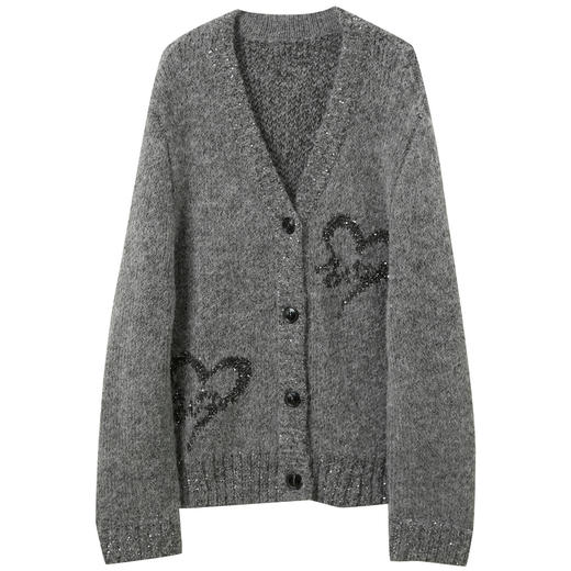 三彩2025冬季新款针织衫V领毛衫外套宽松开衫慵懒M 商品图4