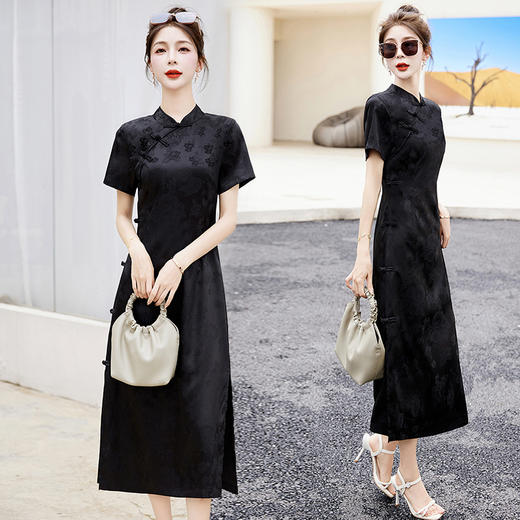 A93350中式盘扣国风旗袍短袖连衣裙女2025夏季新款气质优雅长裙 商品图2