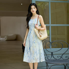 奢姿大码女装2025秋季减龄印花吊带裙子胖妹妹木耳边时尚连衣裙9953835137B
