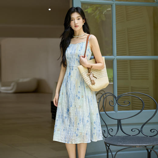 奢姿大码女装2025秋季减龄印花吊带裙子胖妹妹木耳边时尚连衣裙9953835137B 商品图0