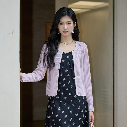 奢姿大码女装2025秋季减龄坑条圆领针织开衫胖妹妹时尚百搭上衣 商品图1