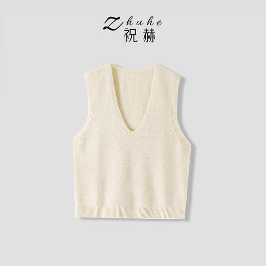 ZHUHU祝赫-全羊毛针织设计款深V领针织马甲-5DMZH425 商品图2