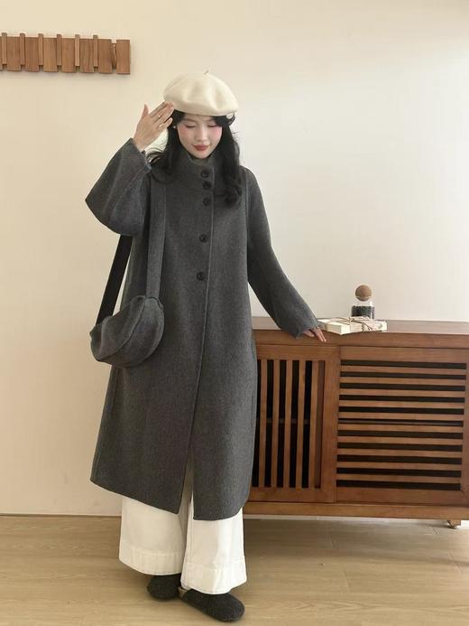 【YW】无忧购韩版长款立领宽松双面羊毛大衣带包包8814水饺包（现货48小时发货） 商品图0