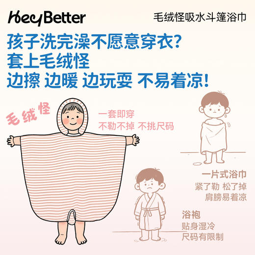 HeyBetter毛绒怪吸水斗篷浴巾 商品图1