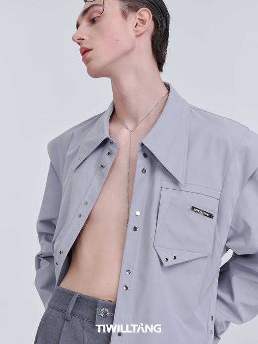 TIWILLTANG启世录“沐骦”小众设计双点金属扣衬衫长袖宽松韩版潮 商品图3