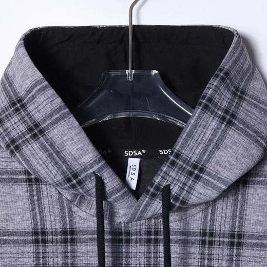 WY1048SDSA男士秋冬新款痞帅男装复古格子连帽卫衣宽松休闲百搭套头上衣 商品图2