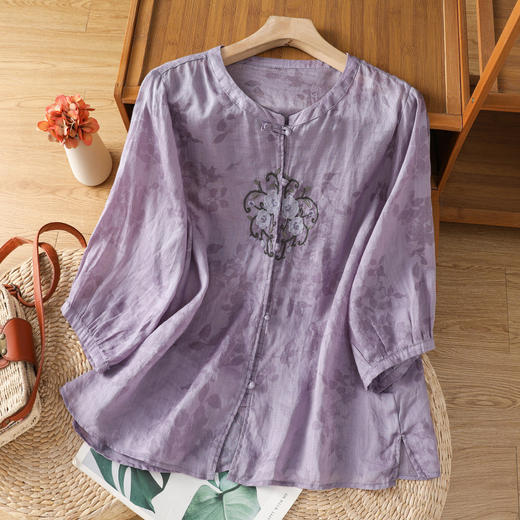 GYH B106-891休闲简约复古刺绣民族风不透肉暗纹印花中袖气质衬衣 商品图2