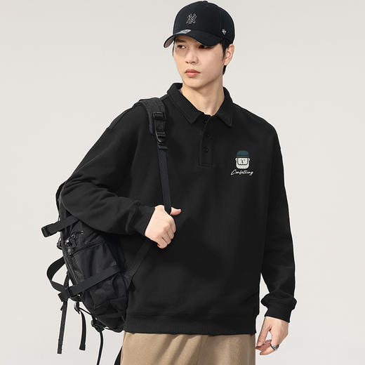 【100%棉】【DQ】大依优型大码男装360G纯棉长袖polo衫简约宽松百搭印花上衣 商品图1