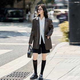 HR GSTX8075皮衣西装外套复古气质休闲时尚宽松pu皮夹克上衣