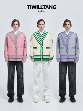 TIWILLTANG启世录“条序”结构条带假两件式撞色毛衣