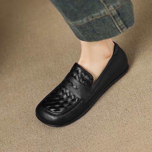 OLD A1358真皮平底编织乐福鞋深口小皮鞋 商品图3