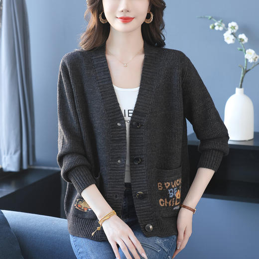 洋气妈妈针织开衫，V领毛衣外套春秋宽松遮肉上衣CC-13-98039 商品图1