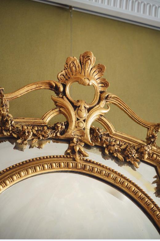 独角鹿西洋古董1880年代法国出品古典天使花蔓主题鎏金灰墁浮雕木质大型挂镜 商品图2