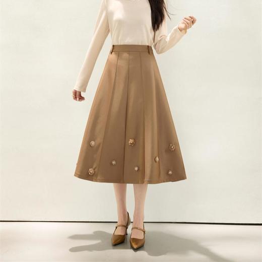 「自」全新升级【铂金会员192/天猫259/差价67】(11722)洛诗琳新款复古气质高腰半身裙2025秋季重工钉珠直筒A字裙 商品图2