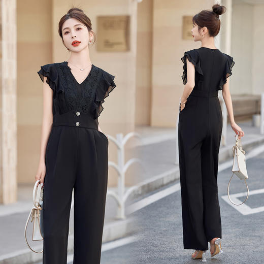 XS97822气质女神范连体裤女2025夏装新款高级感无袖修身显瘦蕾丝边连衣裤 商品图1