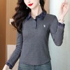 KQL 355H8303秋上新POLO领格子拼接假两件长袖T恤洋气刺绣显瘦上衣 商品缩略图1