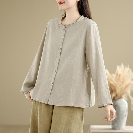 GYH 856简约休闲纯色文艺复古长袖宽松衬衣 商品图2