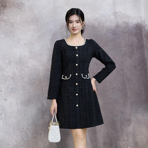 奢姿大码女装2025秋季减龄假口袋设计小香风连衣裙胖妹妹时尚裙子9953890649 商品图0