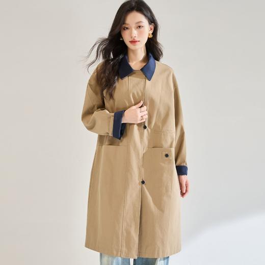 「高货sh」全新升级【铂金会员367/天猫499/差价132】(44758)洛诗琳新款莱赛尔棉拼接领风衣2025秋季百搭宽松外套女 商品图2