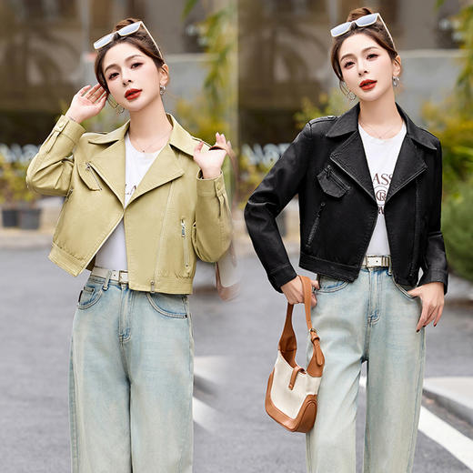 HR ZRX77609通勤风小皮衣外套气质洋气复古西装领PU皮夹克 商品图1