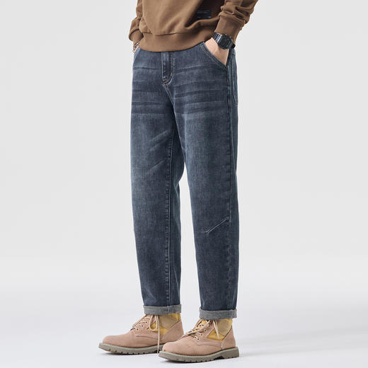 【DQ】大依优型大码男士牛仔裤300斤小脚裤秋冬新款锥形牛仔裤男宽松复古弹力小脚长裤时尚潮流耐磨水洗棉感 商品图1