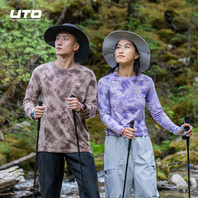 UTO/悠途羊毛扎染速干长袖男女春夏户外徒步运动T恤休闲舒适个性