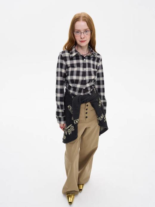 local tag/It25ssk13/Spending 黑白格纹褶皱收腰衬衫 商品图2