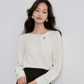 「自」全新升级【铂金会员165/天猫219/差价54】(44144)洛诗琳新款V领系带雪纺衫2025秋季气质百搭飘带雪纺衬衫女