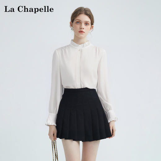 会员福利【高级感通勤衬衫】拉夏贝尔/La Chapelle法式木耳边长袖衬衫女温柔高级感气质通勤时尚设计感衬衣 商品图0